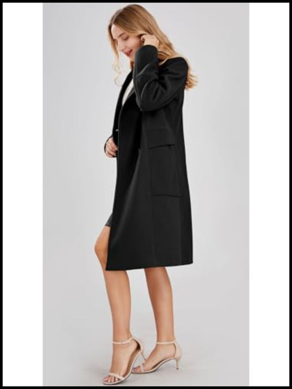 Women's Wool Blend Double Breasted Mid-Long Pea Coat Knee Length Winter - Picture 2 of 6